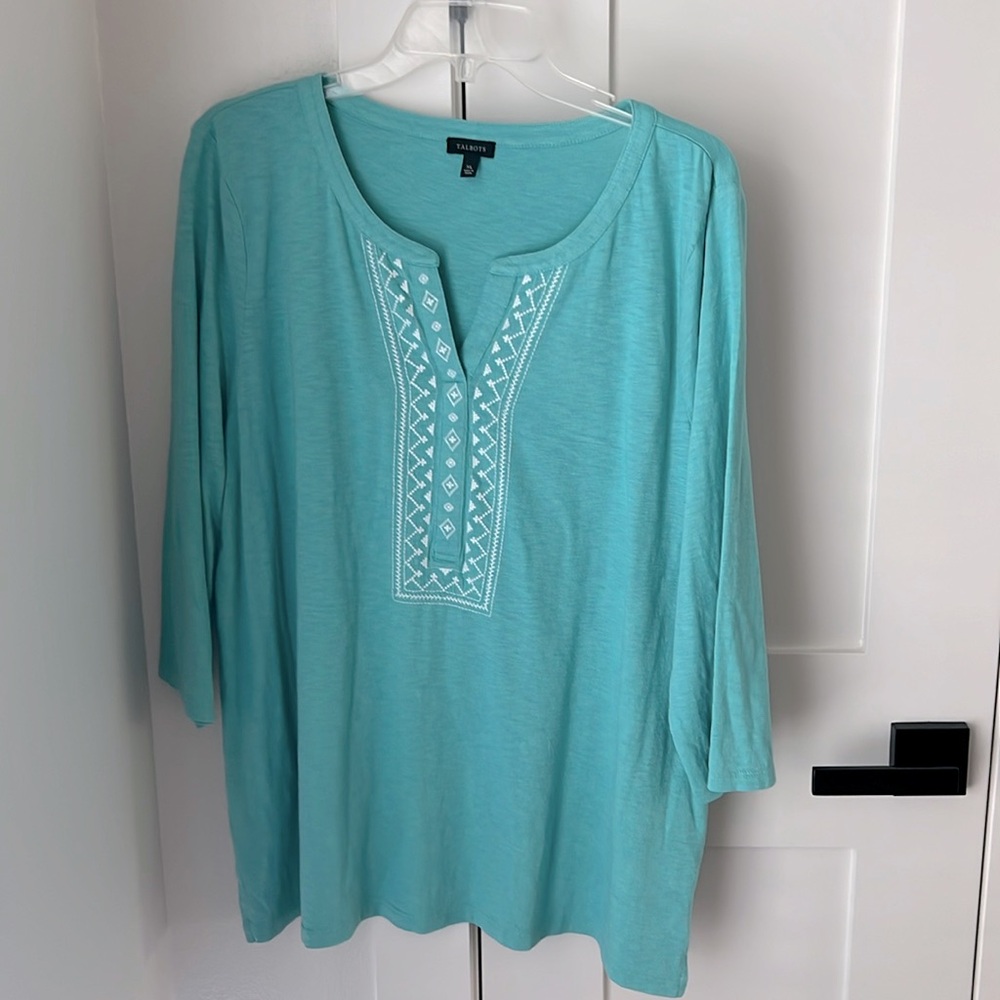 Talbots Aqua Embroidered Blouse
